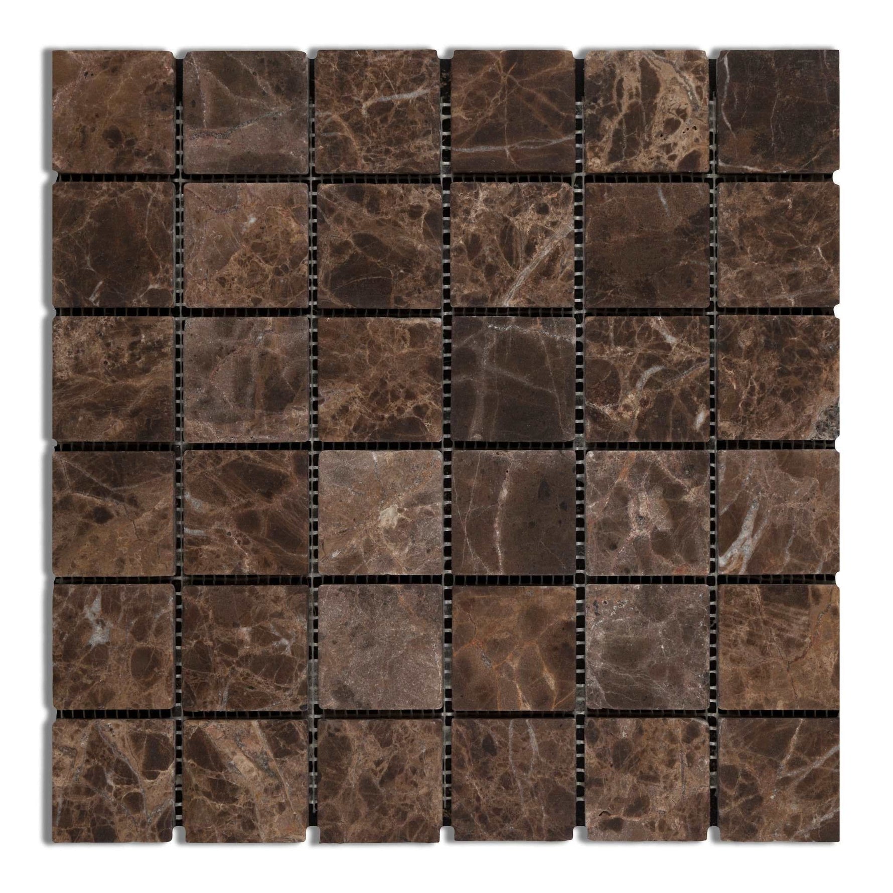 2 X 2 Emperador Dark Marble Tumbled Mosaic Tile-Marble Mosaic-American Tile Depot