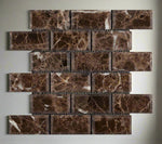 2 X 4 Emperador Dark Marble Polished & Beveled Brick Mosaic Tile-Marble Mosaic-American Tile Depot