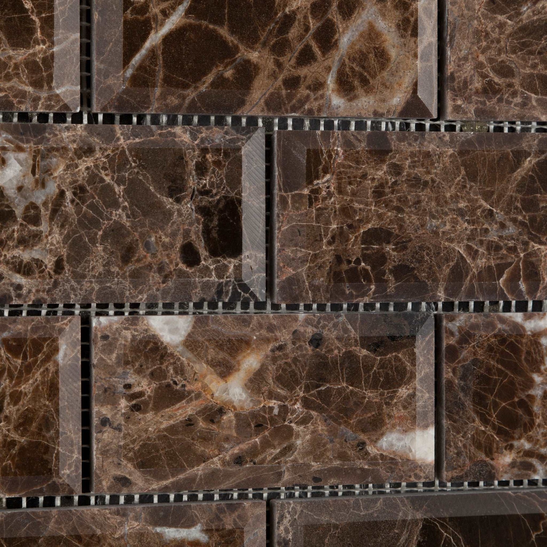 2 X 4 Emperador Dark Marble Polished & Beveled Brick Mosaic Tile