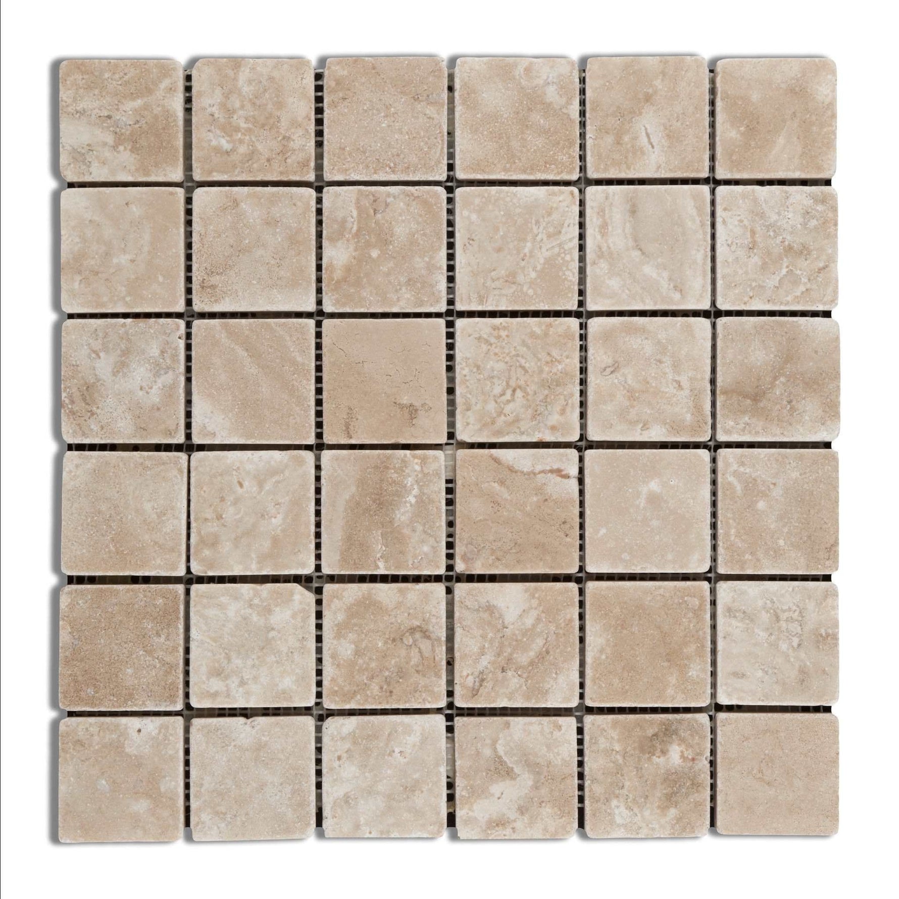 2 X 2 Durango Cream Travertine Tumbled Mosaic Tile-Travertine Mosaic-American Tile Depot