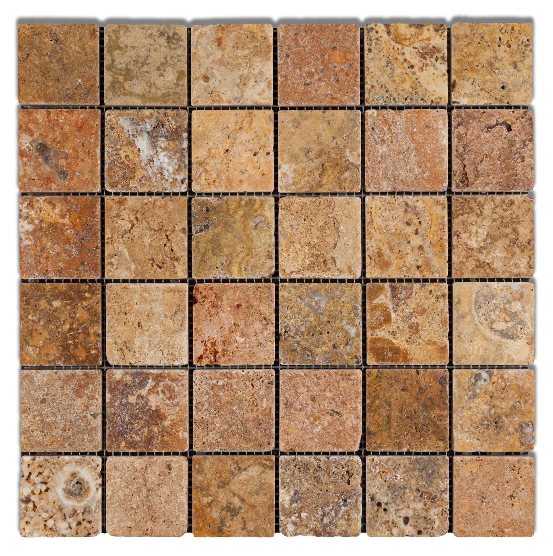 2 X 2 Scabos Travertine Tumbled Mosaic Tile-Travertine Mosaic-American Tile Depot