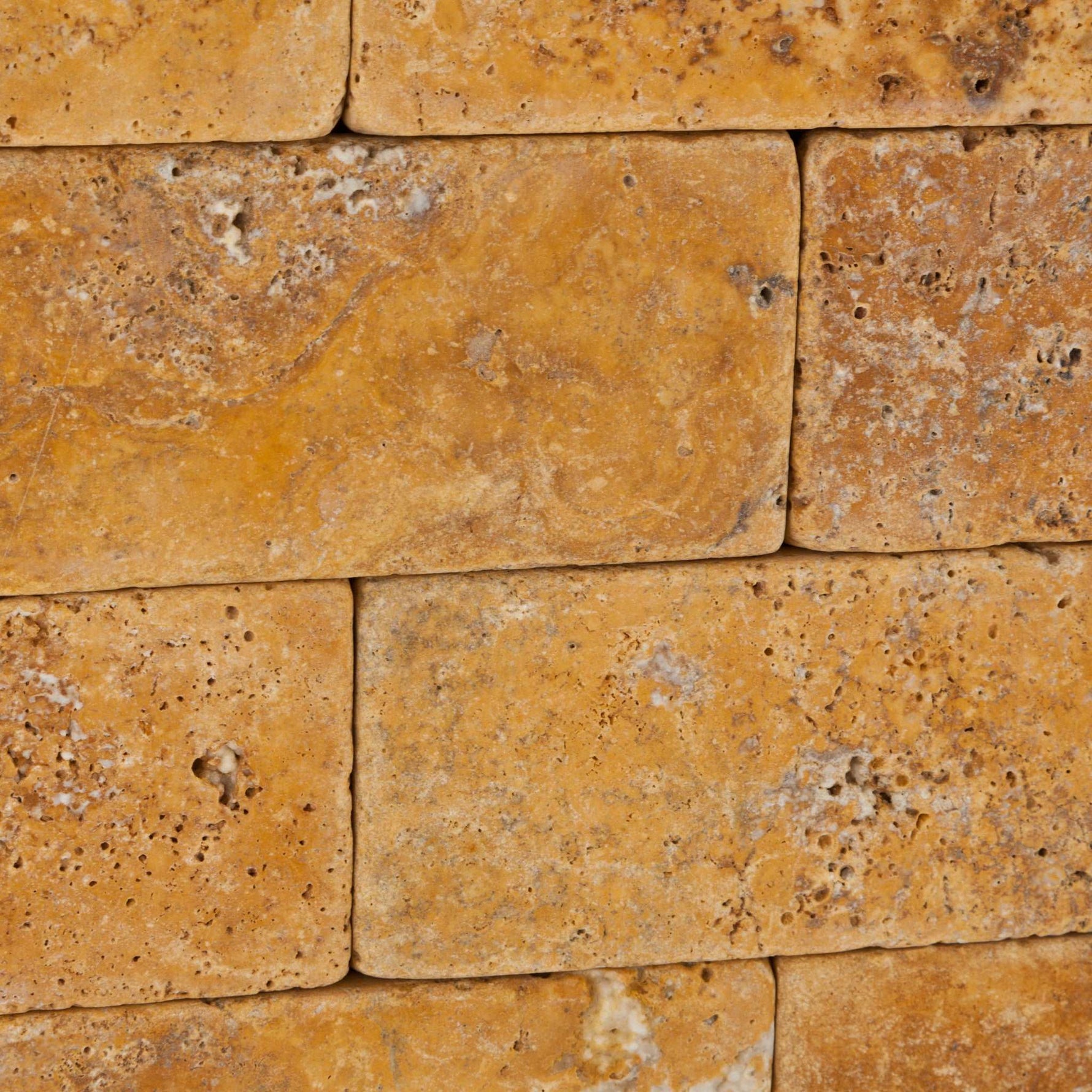 3 X 6 Gold / Yellow Travertine Tumbled Subway Brick Field Tile