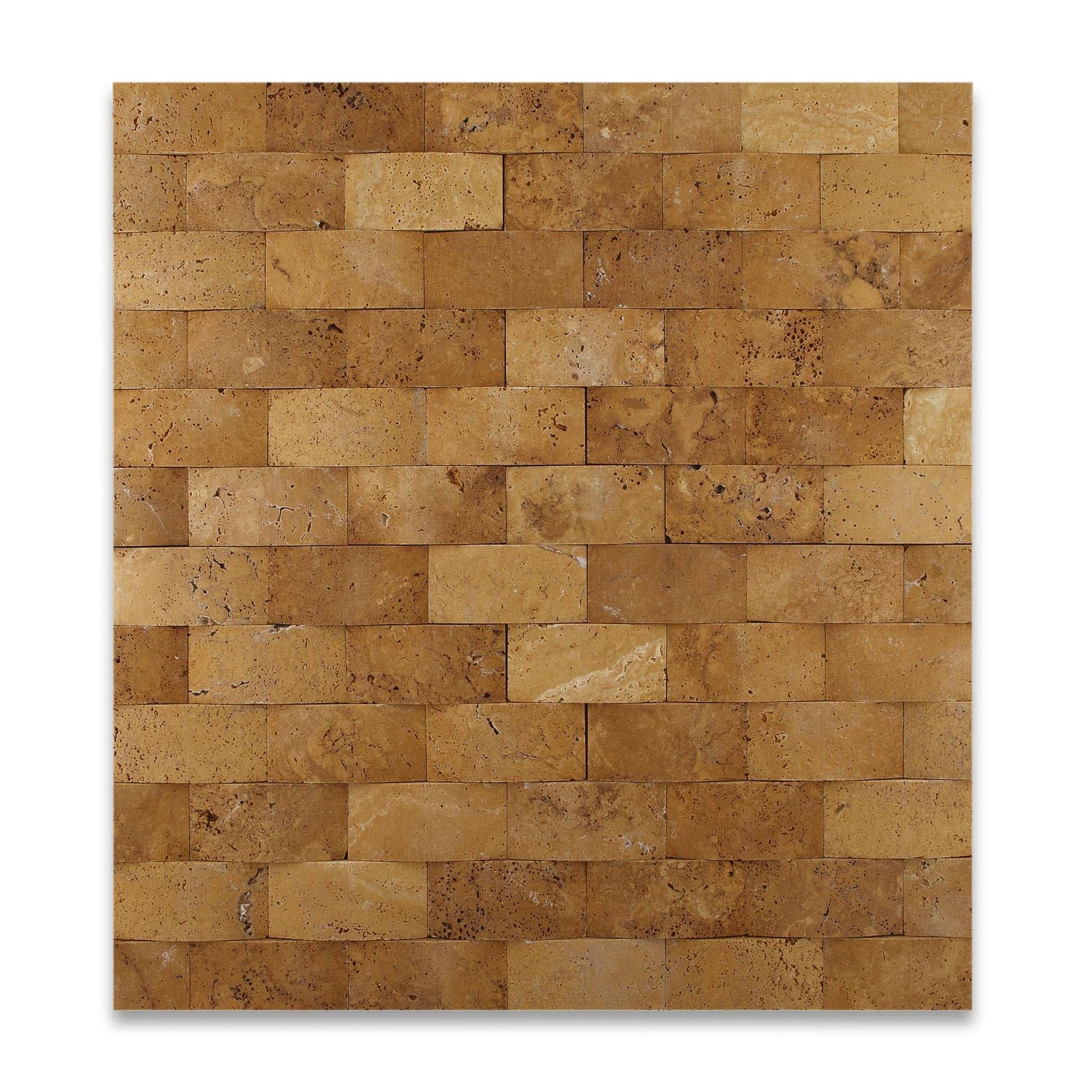 2 X 4 Gold / Yellow Travertine CNC Arched 3-D Brick Mosaic Tile