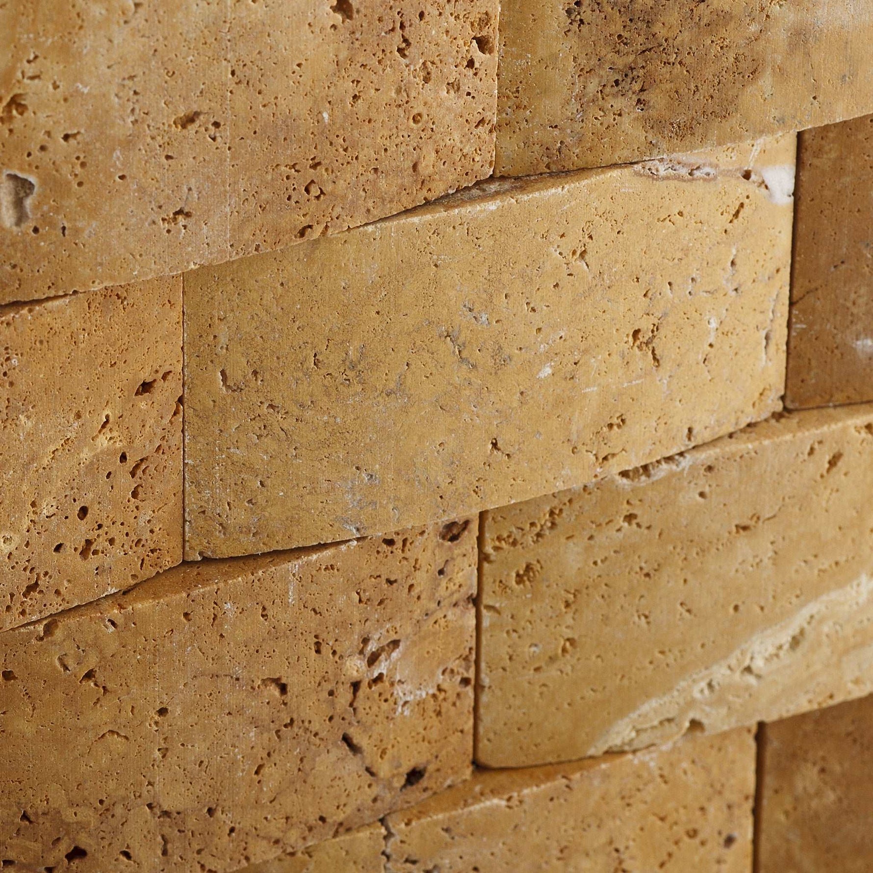 2 X 4 Gold / Yellow Travertine CNC Arched 3-D Brick Mosaic Tile