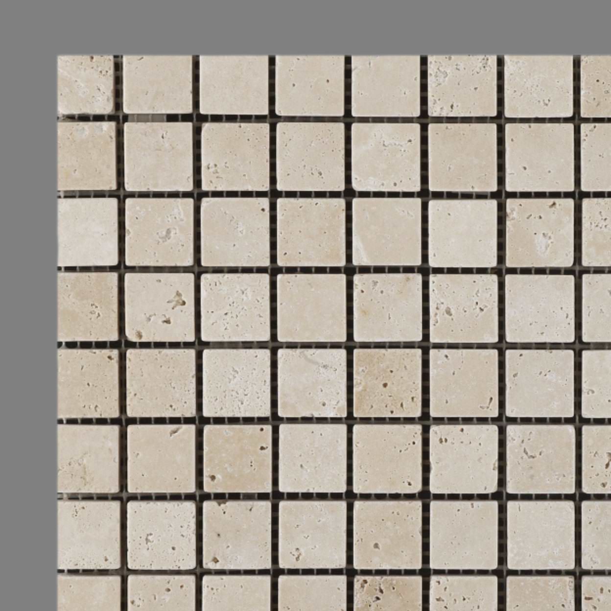 1 X 1 Ivory Travertine Tumbled Mosaic Tile-Travertine Mosaic-American Tile Depot