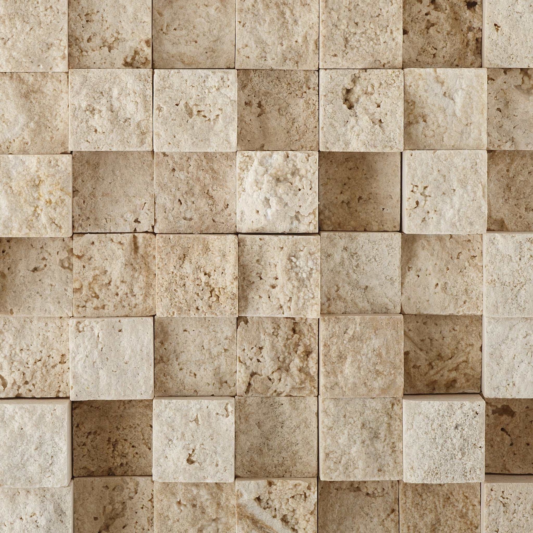 1 X 1 Ivory Travertine HI-LOW Split-Faced Mosaic Tile