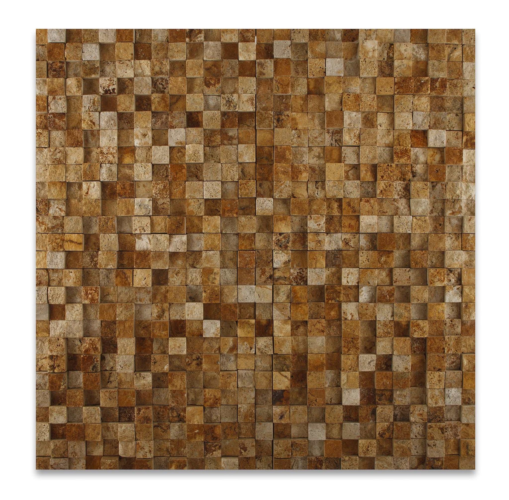 1 X 1 Gold / Yellow Travertine HI-LOW Split-Faced Mosaic Tile