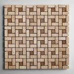 Ivory Travertine Tumbled Mini Pinwheel Mosaic Tile w/ Noce Dots-Travertine Mosaic-American Tile Depot