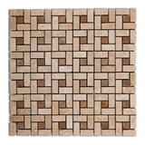 Ivory Travertine Tumbled Mini Pinwheel Mosaic Tile w/ Noce Dots