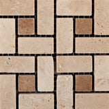 Ivory Travertine Tumbled Mini Pinwheel Mosaic Tile w/ Noce Dots