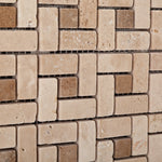 Ivory Travertine Tumbled Mini Pinwheel Mosaic Tile w/ Noce Dots