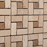 Ivory Travertine Tumbled Mini Pinwheel Mosaic Tile w/ Noce Dots