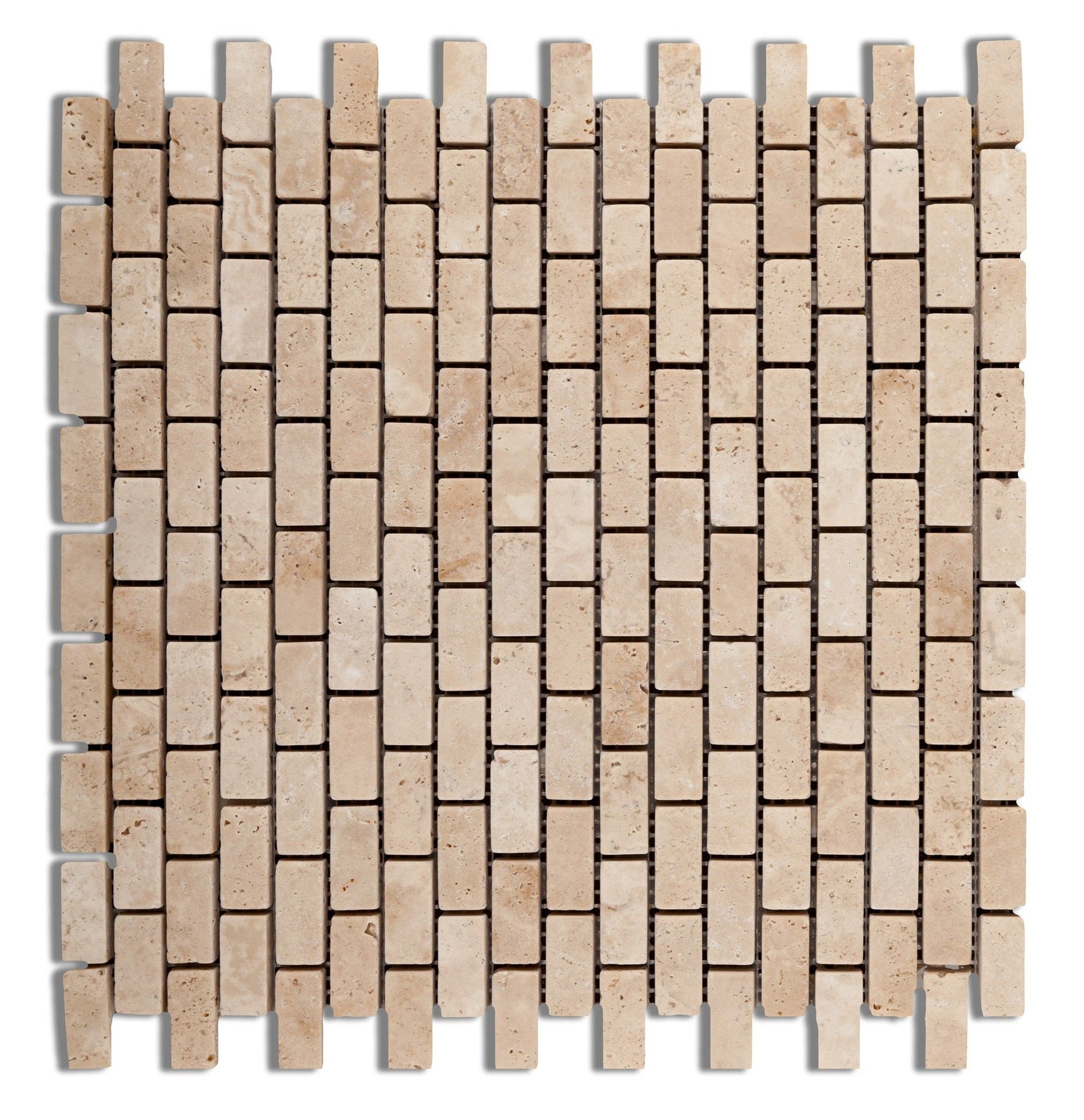 Ivory Travertine Mini Brick Tumbled Mosaic Tile-Travertine Mosaic-American Tile Depot