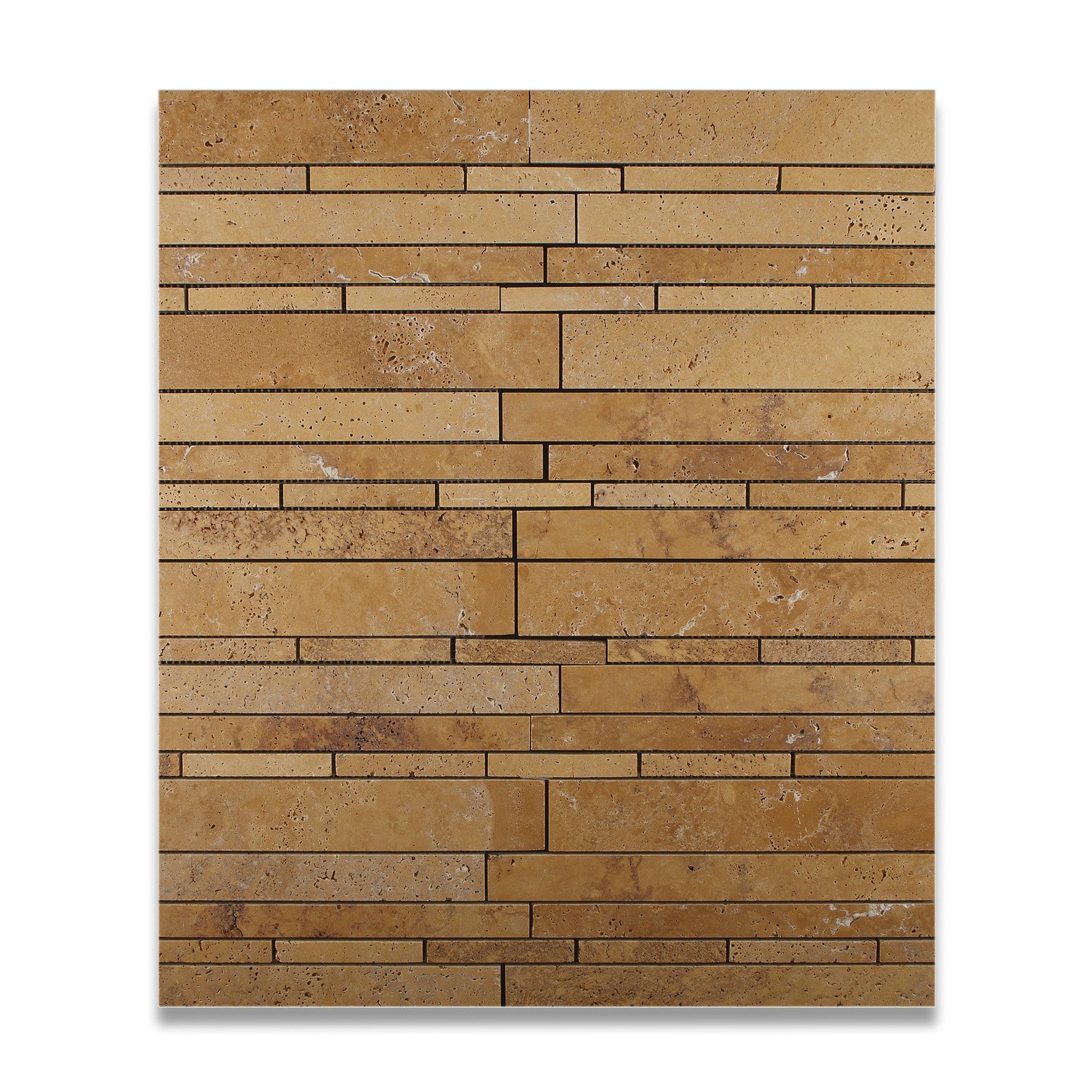 Gold / Yellow Travertine Honed Random Strip Mosaic Tile