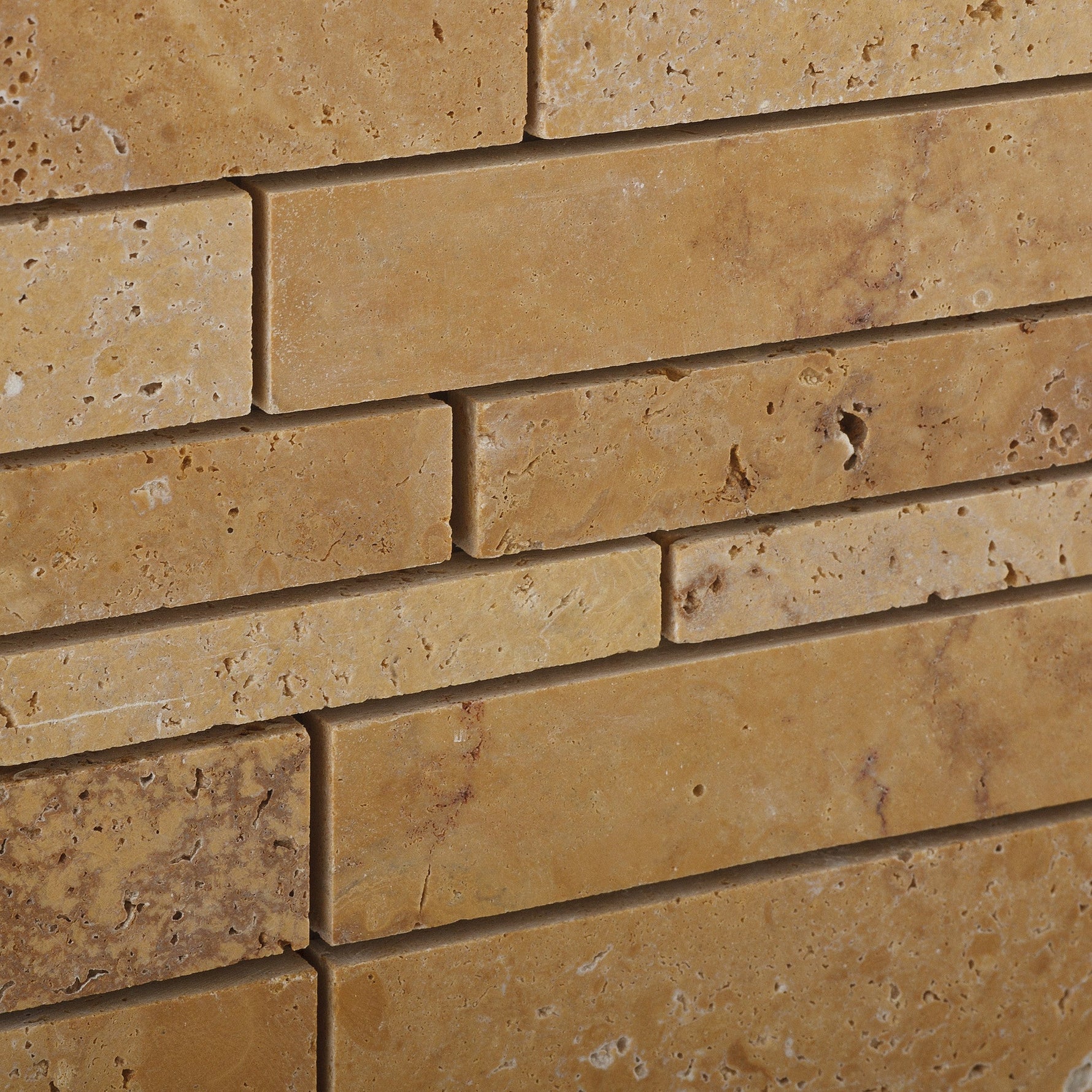 Gold / Yellow Travertine Honed Random Strip Mosaic Tile