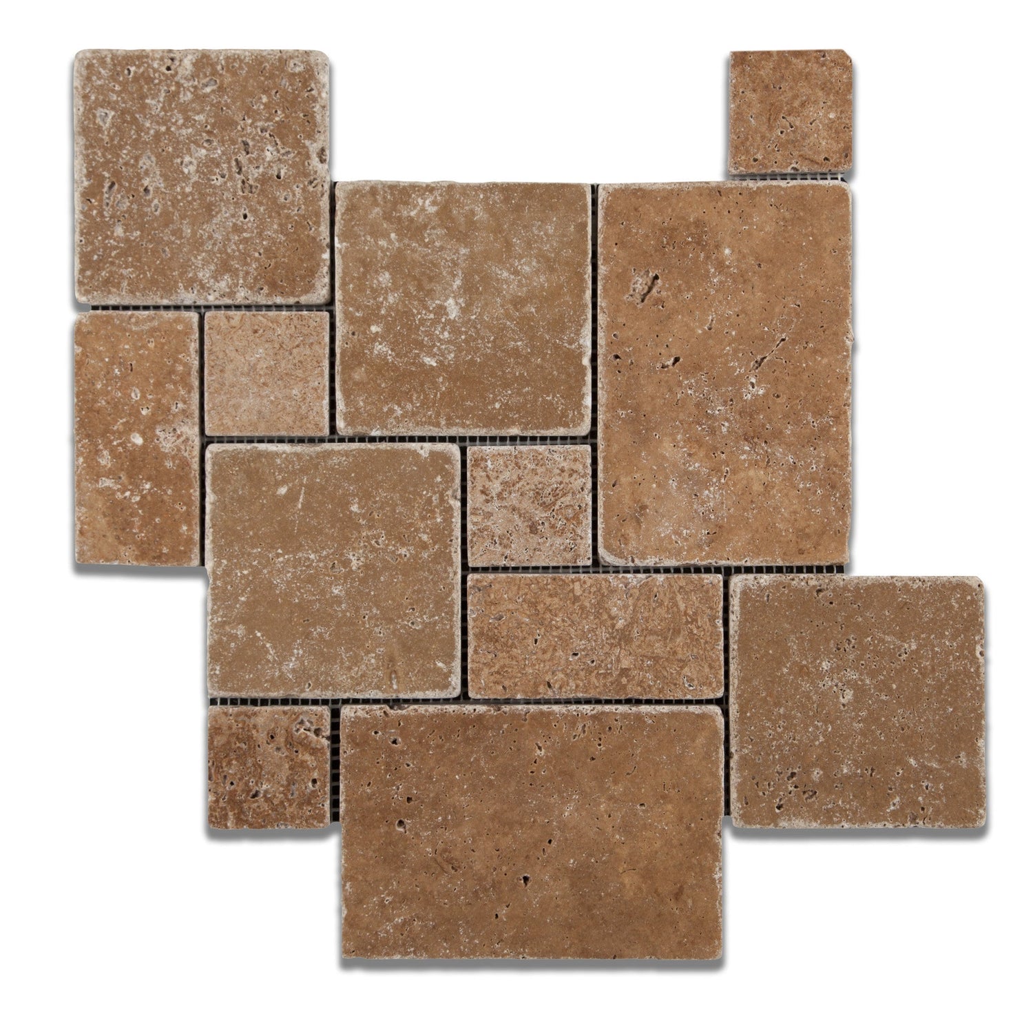 Noce Travertine 4-Pieced OPUS Mini-Pattern Tumbled Mosaic Tile