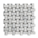 Carrara White Marble Honed Basketweave Mosaic Tile w/ Blue-Gray Dots-Marble Mosaic-American Tile Depot