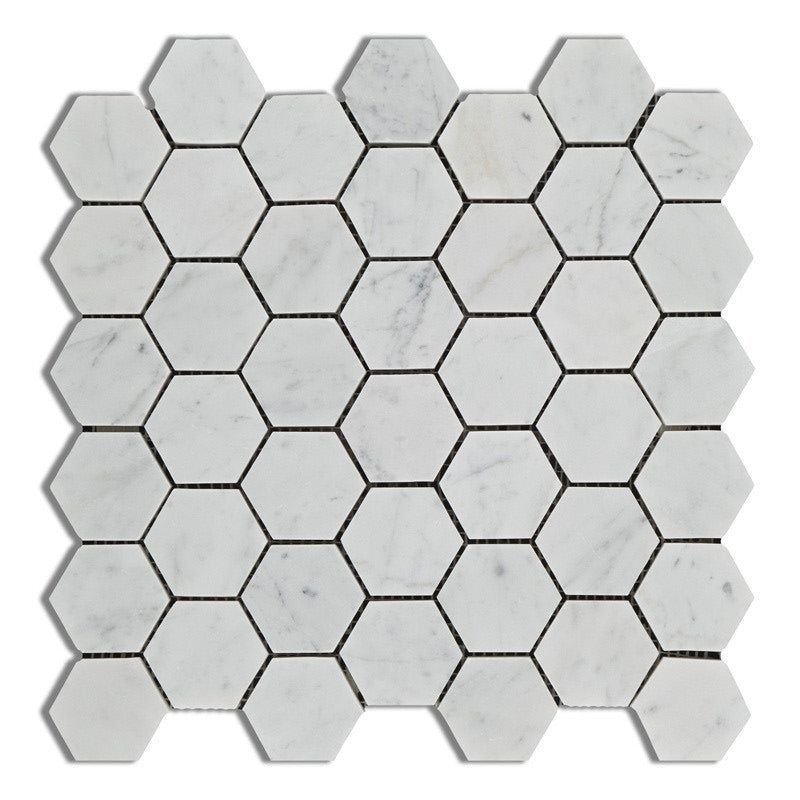 Carrara White Marble Honed 2" Hexagon Mosaic Tile-Marble Mosaic-American Tile Depot