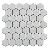 Carrara White Marble Polished 2" Hexagon Mosaic Tile