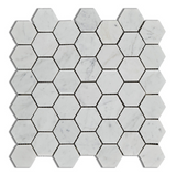 Carrara White Marble Polished 2" Hexagon Mosaic Tile