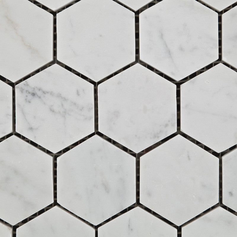 Carrara White Marble Polished 2" Hexagon Mosaic Tile