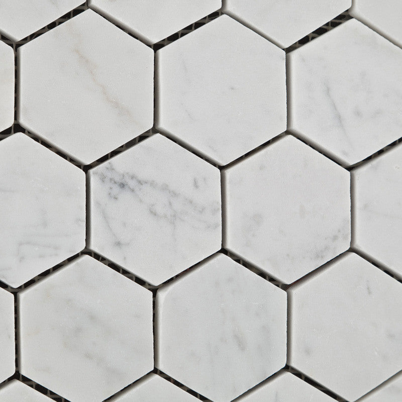 Carrara White Marble Polished 2" Hexagon Mosaic Tile