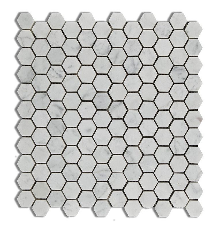 Carrara White Marble Honed 1" Mini Hexagon Mosaic Tile-Marble Mosaic-American Tile Depot