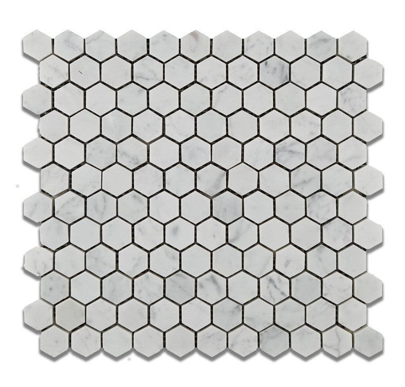 Carrara White Marble Honed 1" Mini Hexagon Mosaic Tile-Marble Mosaic-American Tile Depot