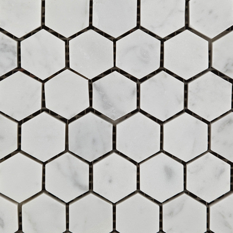 Carrara White Marble Honed 1" Mini Hexagon Mosaic Tile