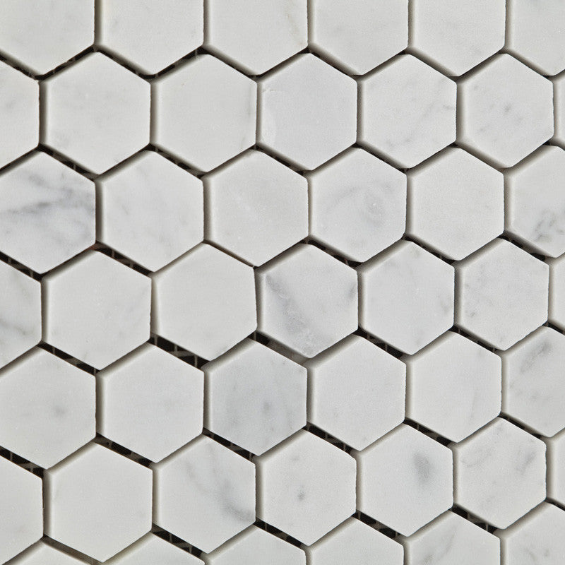 Carrara White Marble Honed 1" Mini Hexagon Mosaic Tile