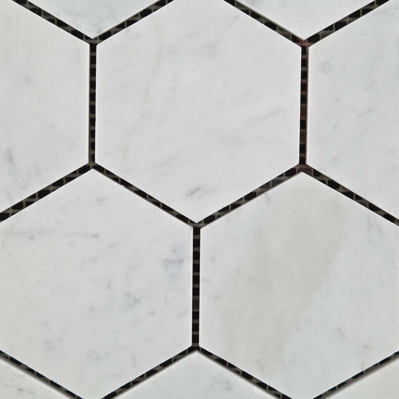 Carrara White Marble Polished 3" Hexagon Mosaic Tile