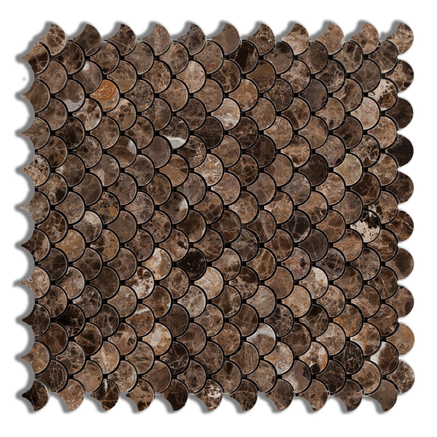 Emperador Dark Marble Polished Fan Mosaic Tile-Marble Mosaic-American Tile Depot