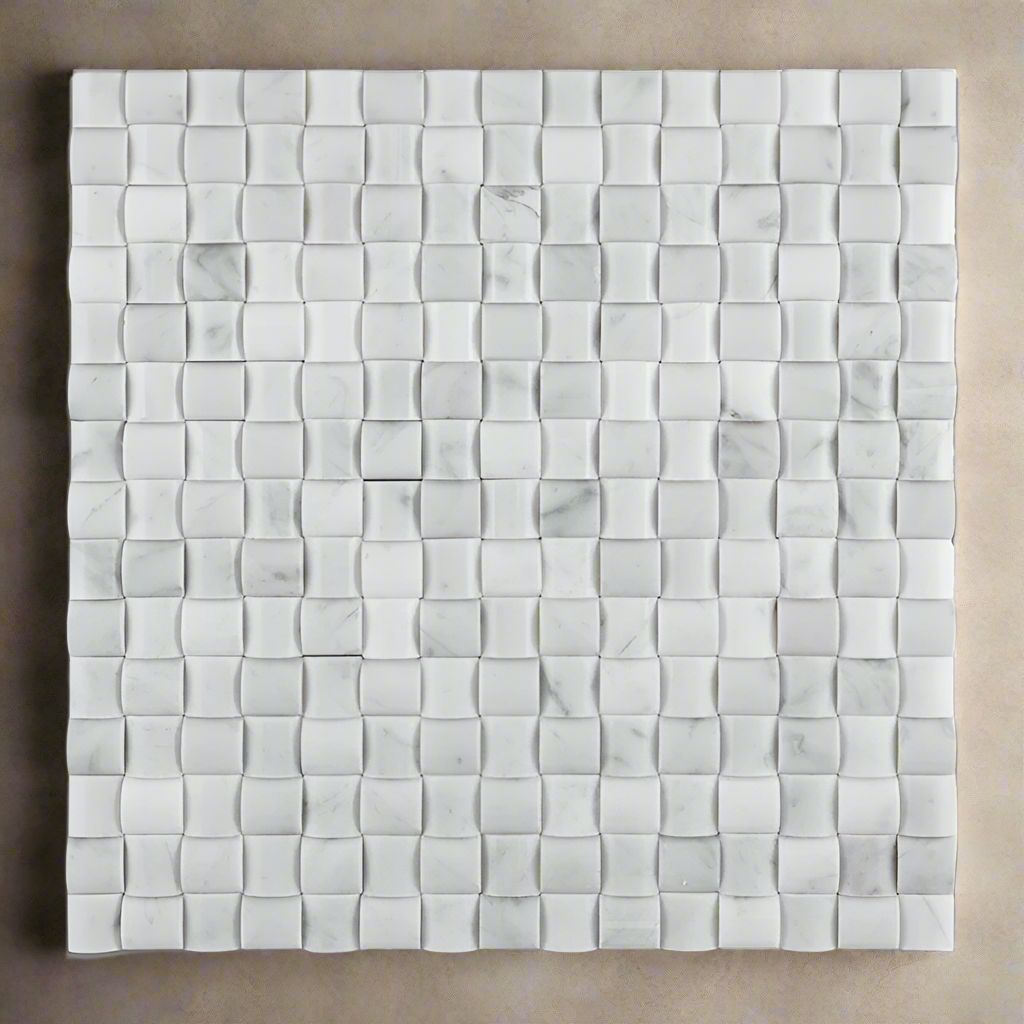 Carrara White Marble Polished 3D Small Bread Mosaic Tile-Marble Mosaic-American Tile Depot