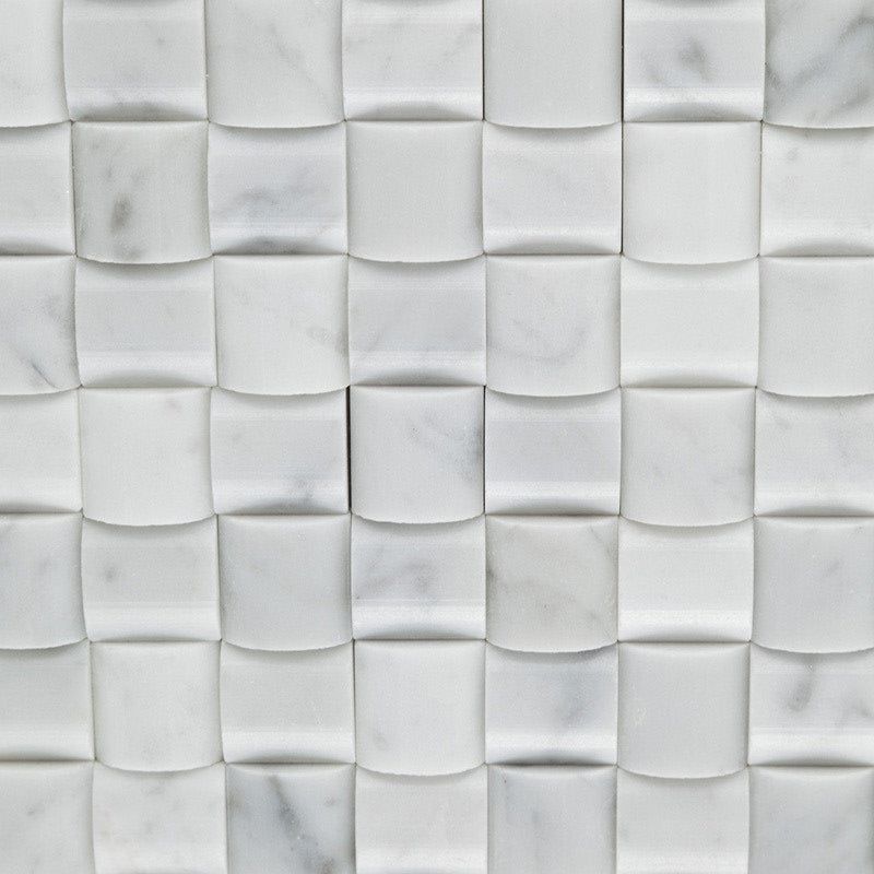 Carrara White Marble Polished 3D Small Bread Mosaic Tile-Marble Mosaic-American Tile Depot