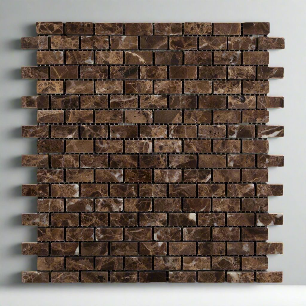 Emperador Dark Marble Tumbled Baby Brick Mosaic Tile-Marble Mosaic-American Tile Depot