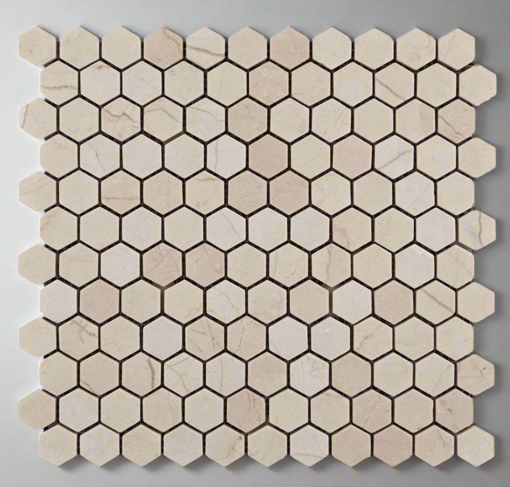 Crema Marfil Marble Tumbled 1" Mini Hexagon Mosaic Tile-Marble Mosaic-American Tile Depot