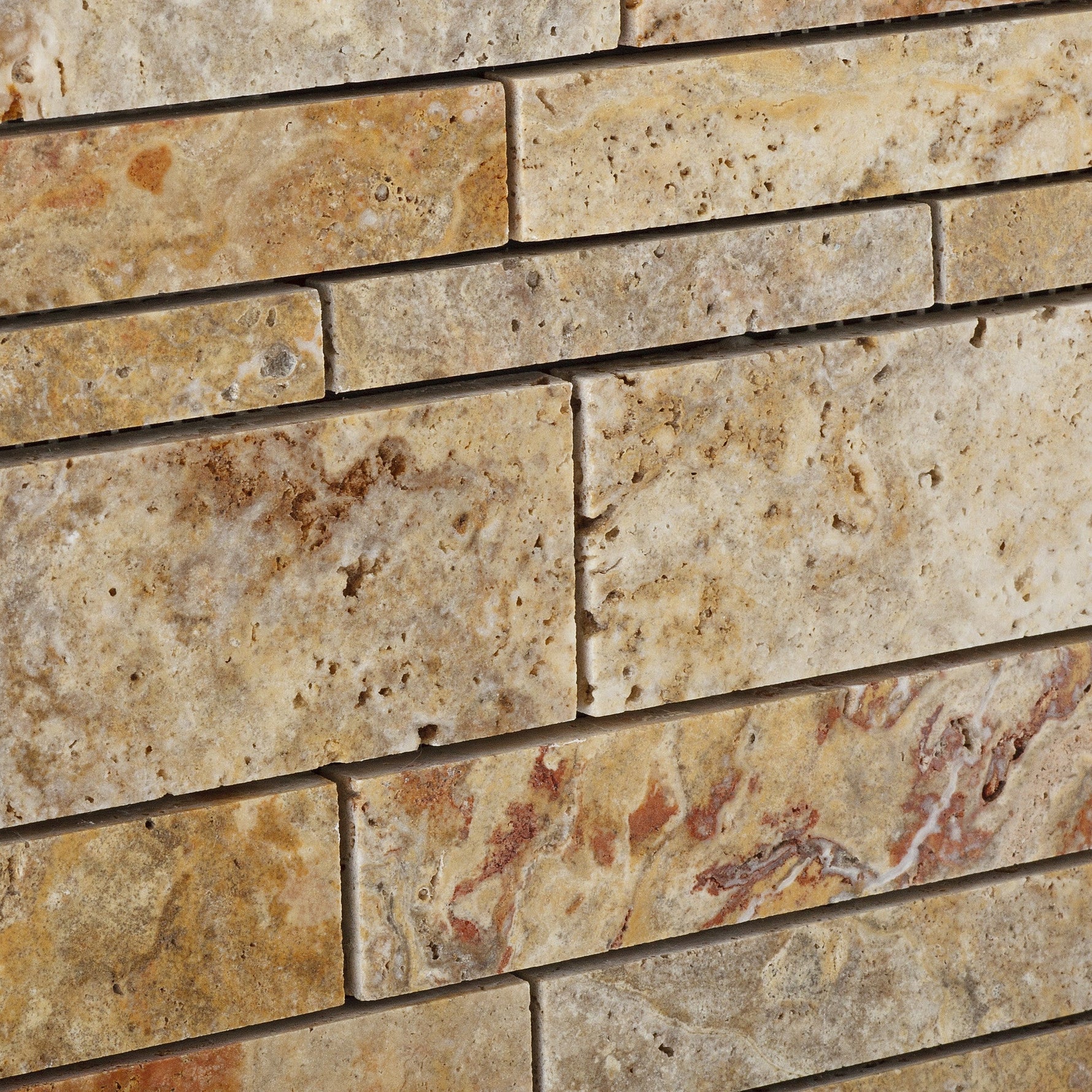 Scabos Travertine Honed Random Strip Mosaic Tile