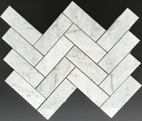 Carrara White Marble Honed 2 x 6 Herringbone Mosaic Tile-Marble Mosaic-American Tile Depot