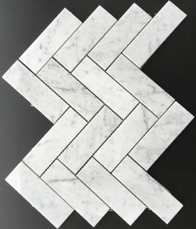 Carrara White Marble Honed 2 x 6 Herringbone Mosaic Tile-Marble Mosaic-American Tile Depot