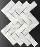 Carrara White Marble Honed 2 x 6 Herringbone Mosaic Tile