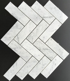 Carrara White Marble Honed 2 x 6 Herringbone Mosaic Tile