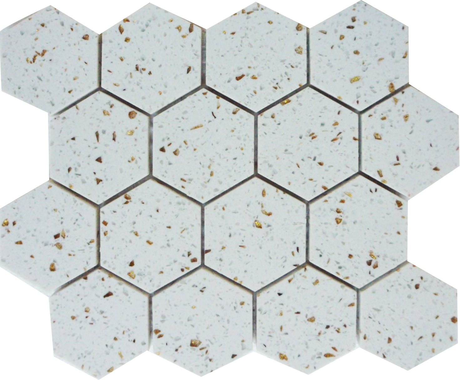 Terrazzo Gold Marble Polished 3" Hexagon Mosaic Tile-Marble Mosaic-American Tile Depot