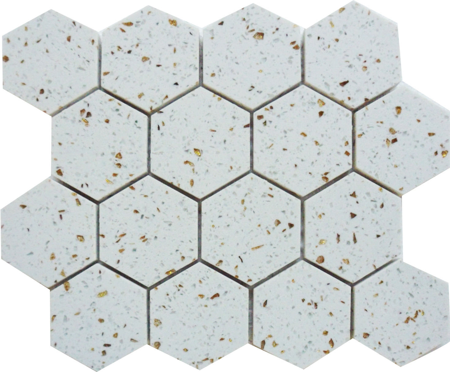 Terrazzo Gold Marble Polished 3" Hexagon Mosaic Tile-Marble Mosaic-American Tile Depot