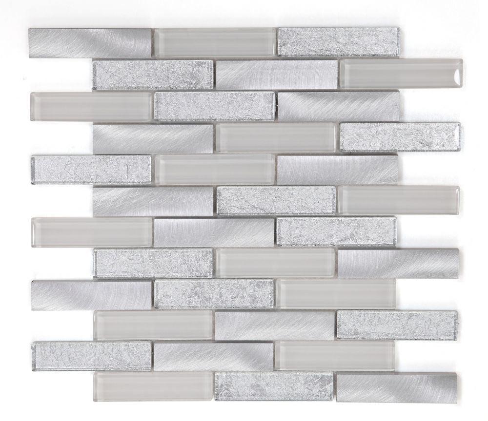 Sample of Metal Silver Glossy Linear Mosaic Wall Tile-Sample-American Tile Depot