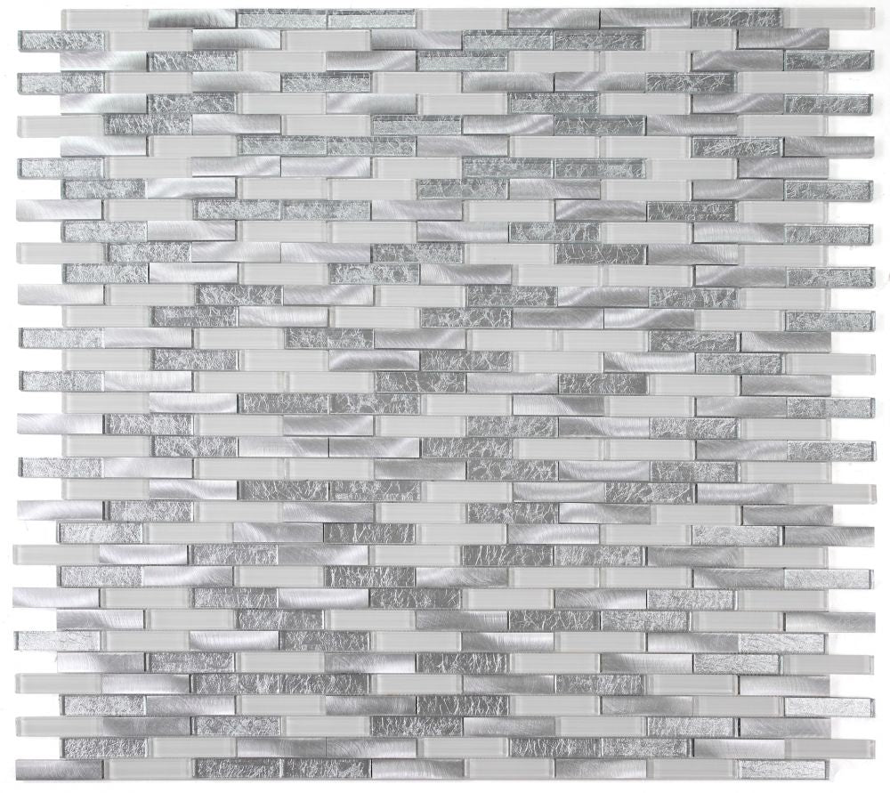 Sample of Metal Silver Glossy Linear Mosaic Wall Tile-Sample-American Tile Depot