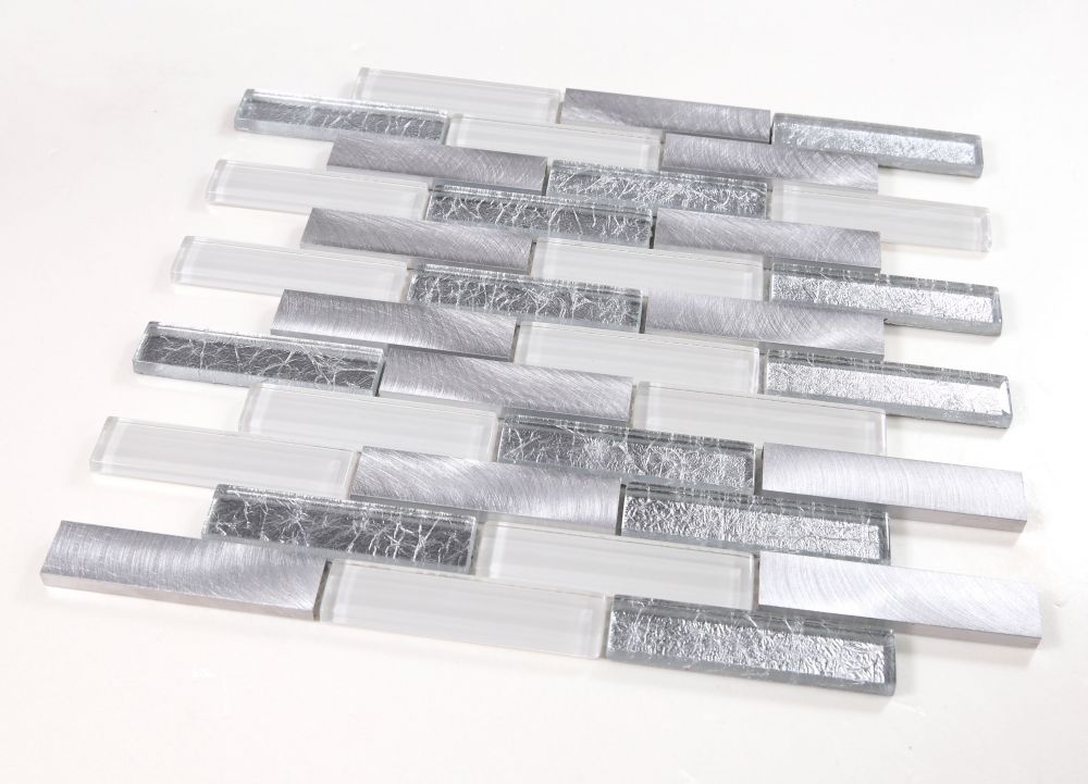 Sample of Metal Silver Glossy Linear Mosaic Wall Tile-Sample-American Tile Depot