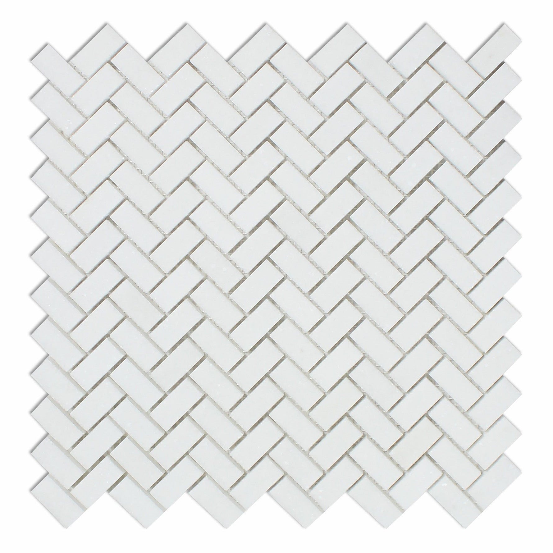 Thassos White Marble Polished Mini Herringbone Mosaic Tile-Marble Mosaic-American Tile Depot