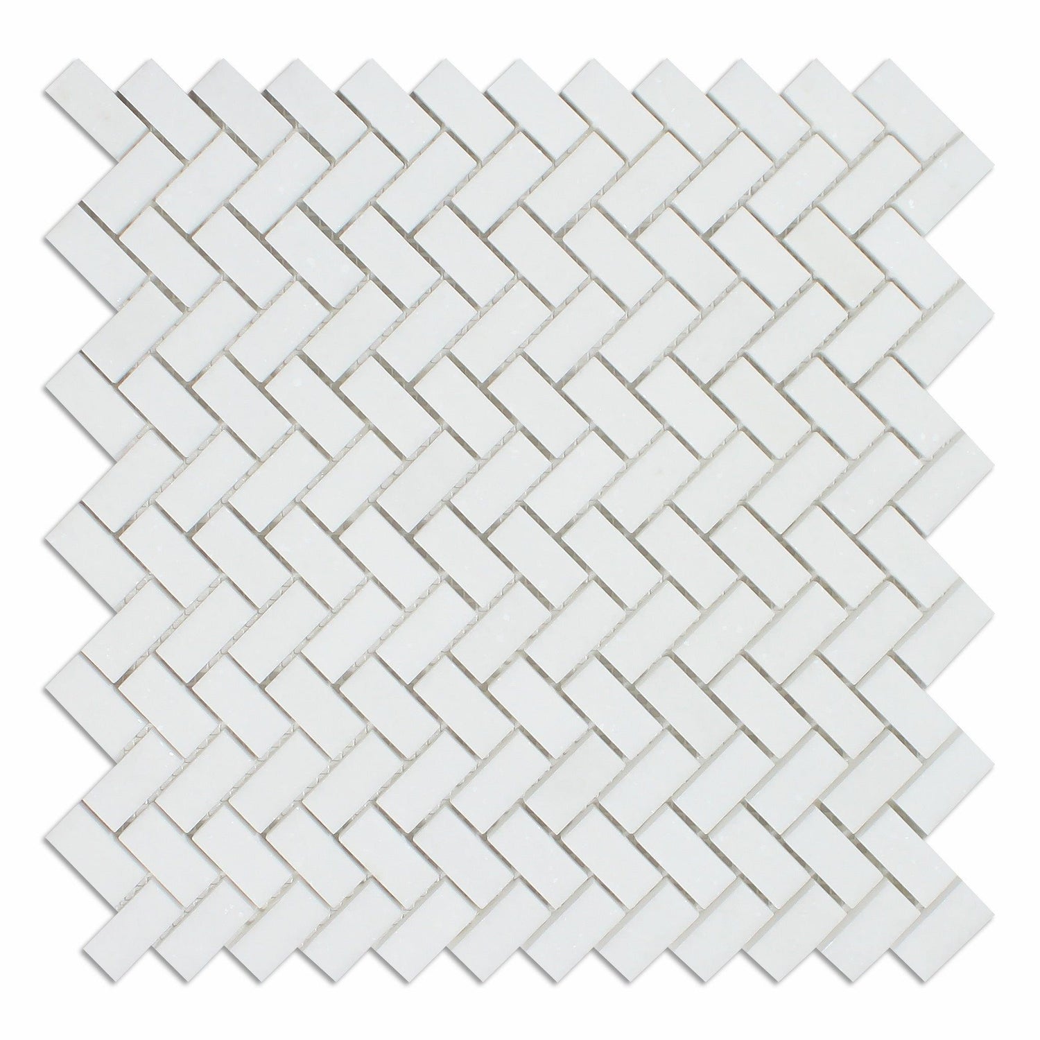 Thassos White Marble Polished Mini Herringbone Mosaic Tile-Marble Mosaic-American Tile Depot