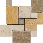 Mixed Travertine 4-Pieced OPUS Mini-Pattern Tumbled Mosaic Tile-Travertine Mosaic-American Tile Depot