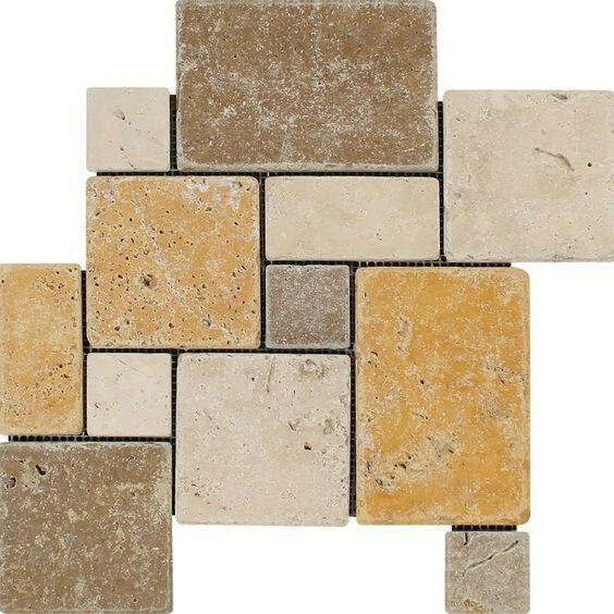 Mixed Travertine 4-Pieced OPUS Mini-Pattern Tumbled Mosaic Tile-Travertine Mosaic-American Tile Depot